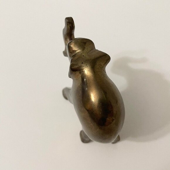 Vintage Brass Elephant Figure 3 Inch Long Trunk Up Figurine - Picture 9 of 16